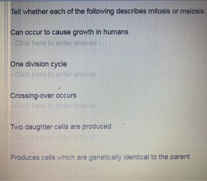 Solved Tell Whether Each Of The Following Describes Mitosis | Chegg.com