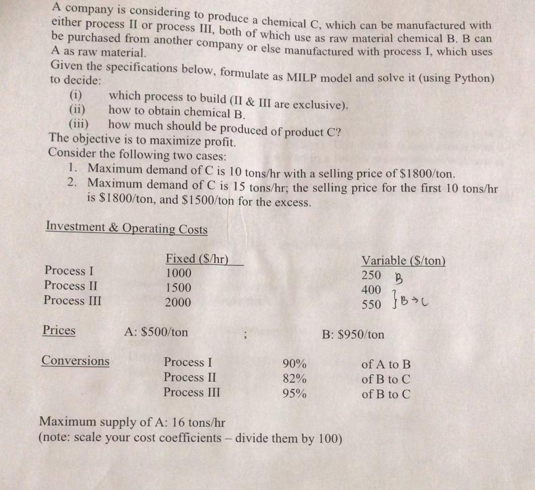 solved-a-company-is-considering-to-produce-a-chemical-c-chegg