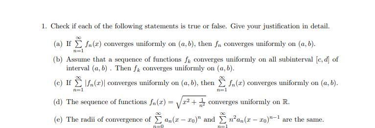 Solved 1. Check If Each Of The Following Statements Is True | Chegg.com