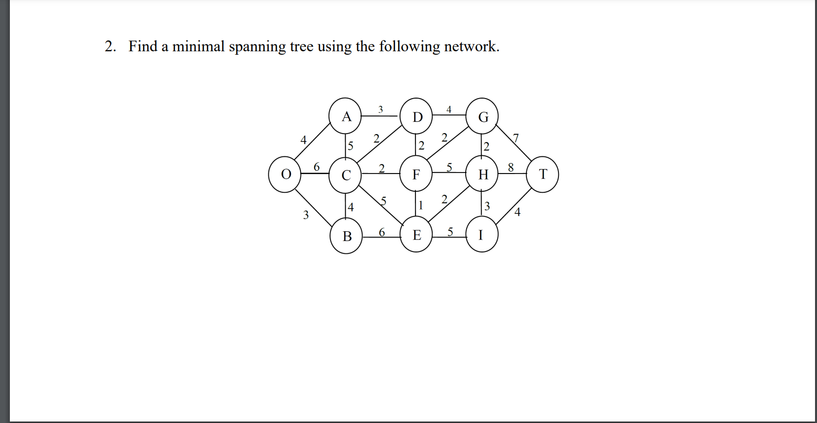 Solved 2. Find A Minimal Spanning Tree Using The Following | Chegg.com