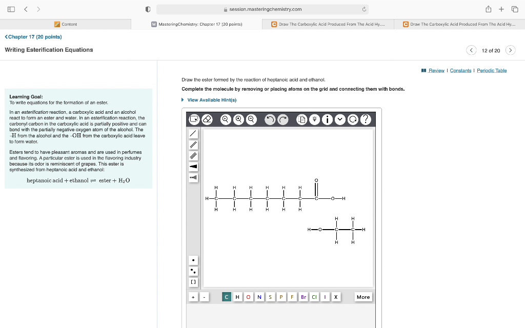 Draw the ester formed by the reaction of heptanoic