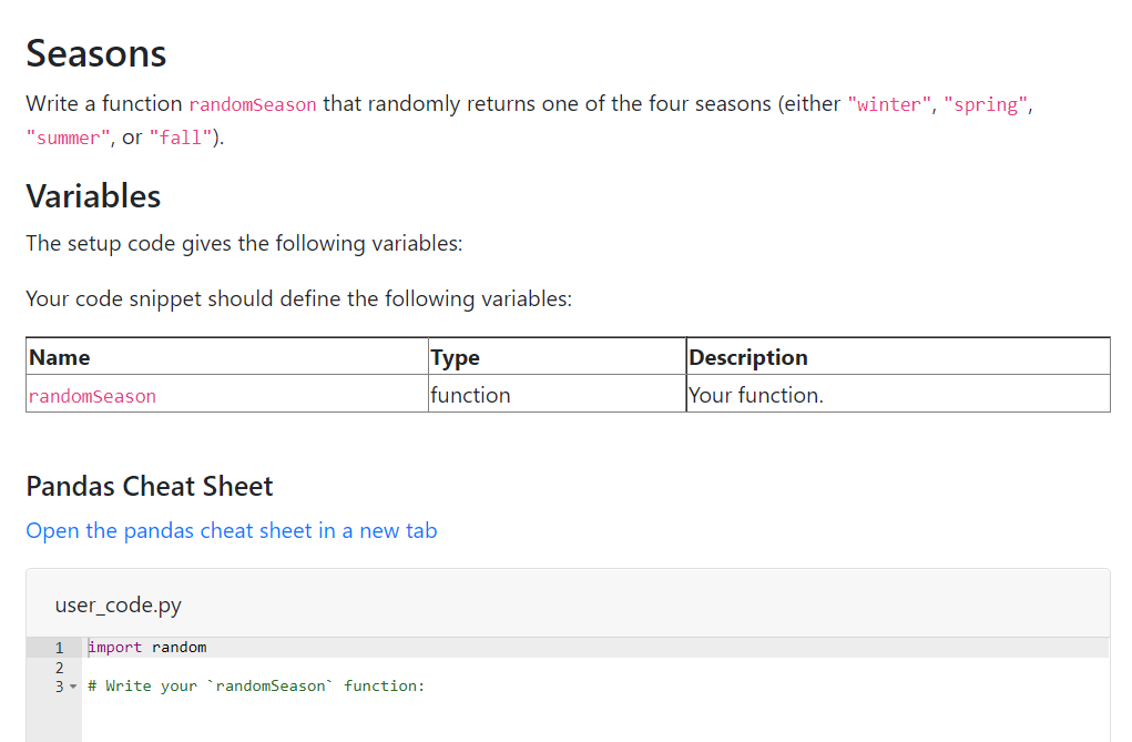 Solved Seasons Write a function randomseason that randomly | Chegg.com