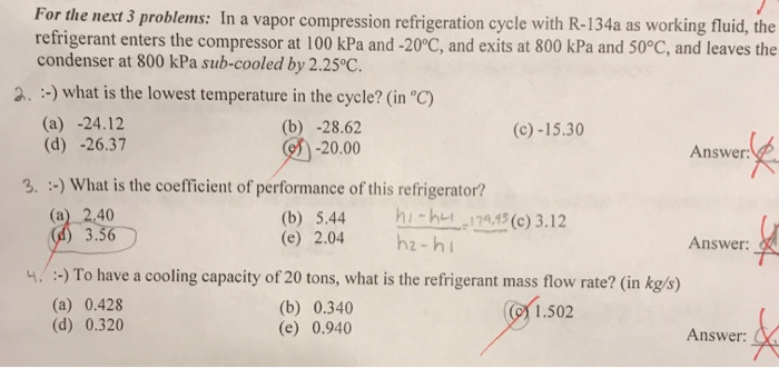 Solved For the next 3 problems: In a vapor compression | Chegg.com