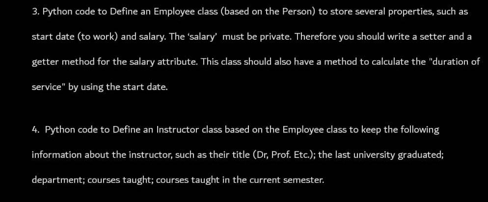 Solved 3. Python code to Define an Employee class (based on | Chegg.com