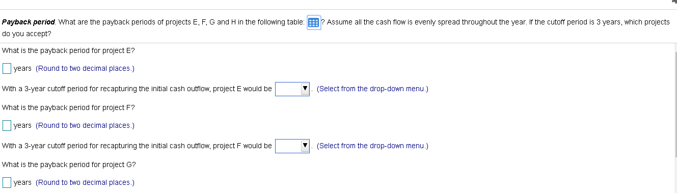 Solved G H Cash Flow Cost Cash flow year 1 Cash flow year 2 | Chegg.com