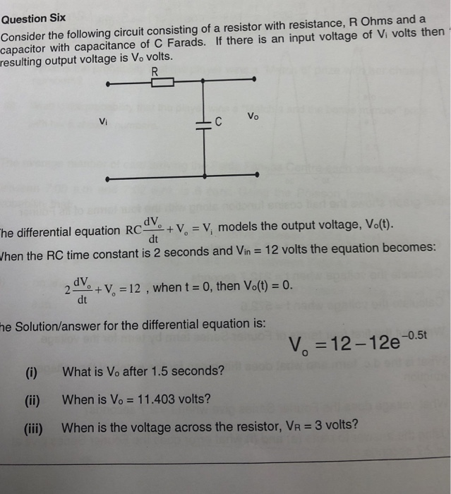 Solved Question Six Consider the following circuit | Chegg.com