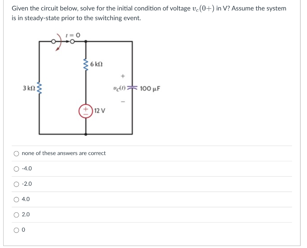 Solved Given the circuit below, solve for the initial | Chegg.com