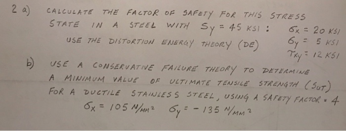 Solved a) CALCULATE THE FACTOR OF SAFETY FOR THIS STRESS | Chegg.com