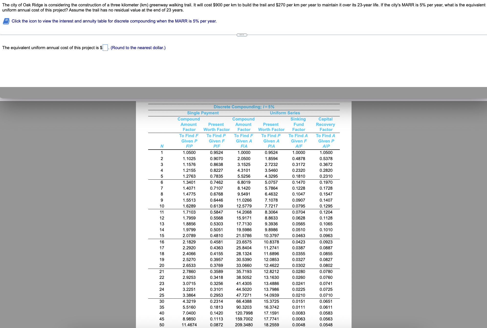 Solved uniform annual cost of this project? Assume the trail