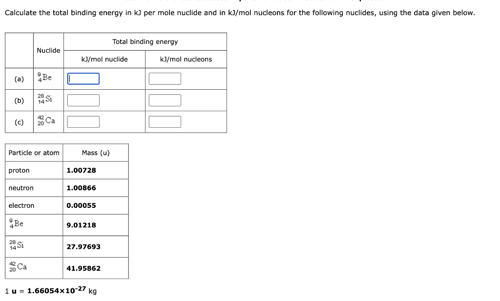 Solved Calculate the total binding energy in kJ per mole