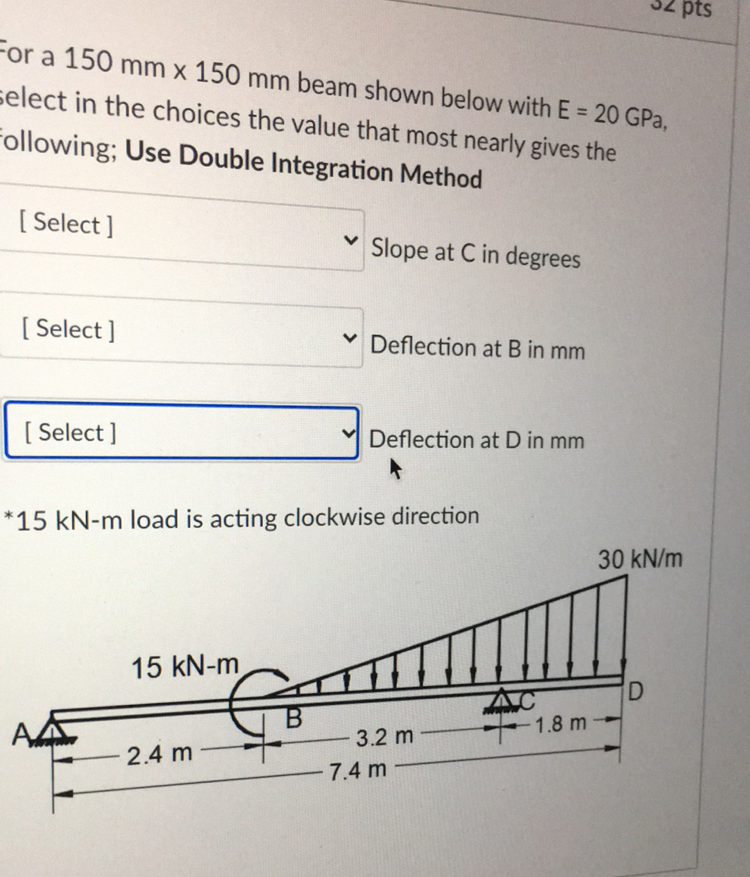 for a 150 mm x 150 mm beam shown below with E = 20 | Chegg.com