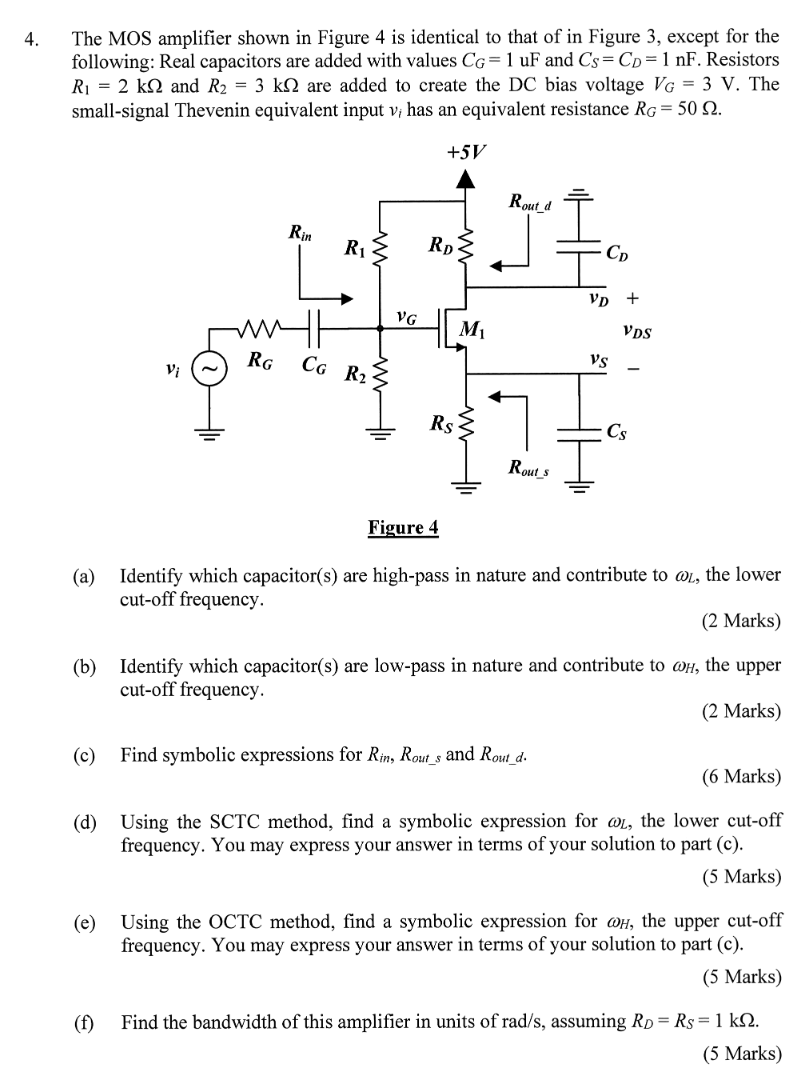 Solved 4. The MOS amplifier shown in Figure 4 is identical | Chegg.com