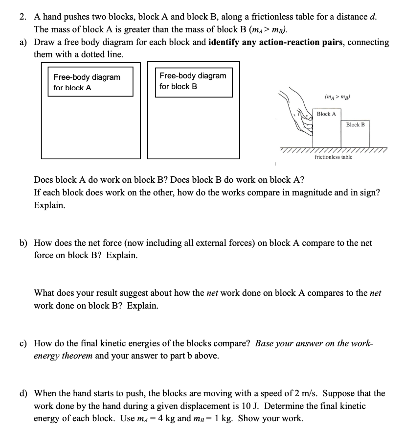 Solved 2. A hand pushes two blocks, block A and block B, | Chegg.com