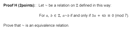 Solved Proof H (2points): : Let ∼ be a relation on Z defined | Chegg.com