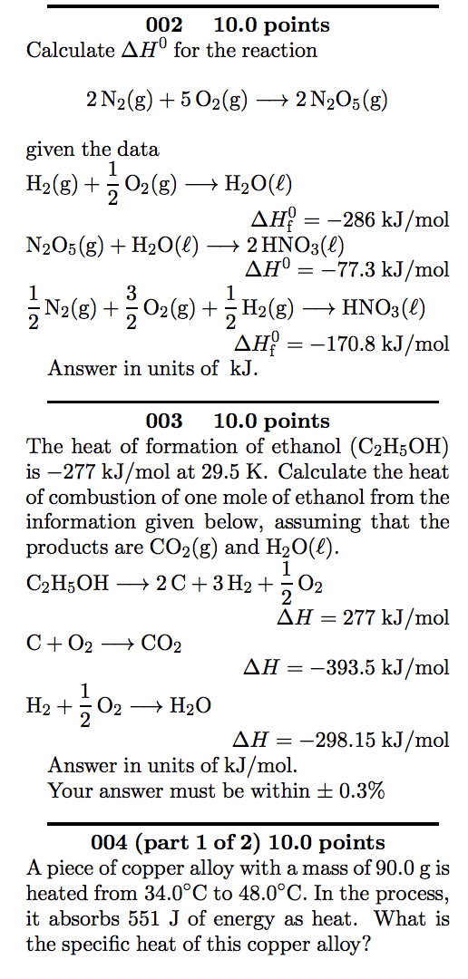 Solved 002 10 0 Points Calculate Ah For The Reaction 2 N Chegg Com