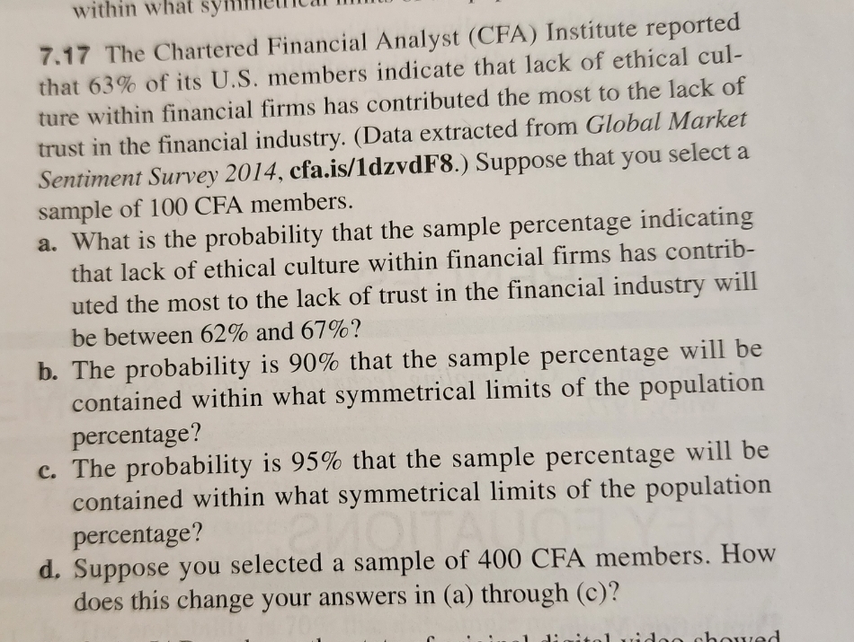 Solved 7.17 The Chartered Financial Analyst (CFA) Institute | Chegg.com