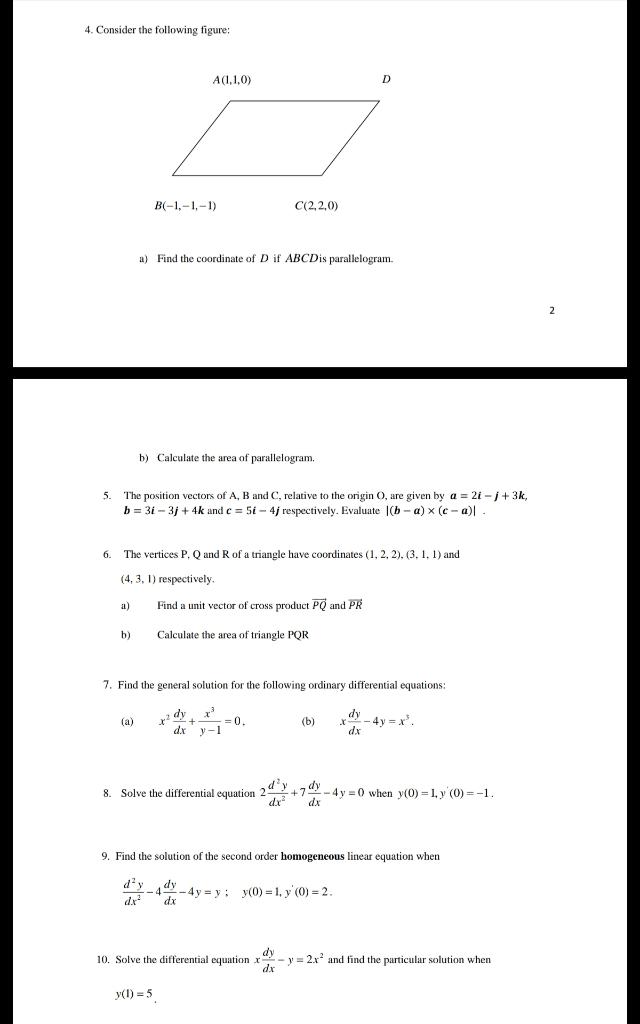 Solved 4. Consider The Following Figure: A(1,1,0) D | Chegg.com