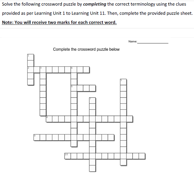 Solve the following crossword puzzle by completing Chegg com