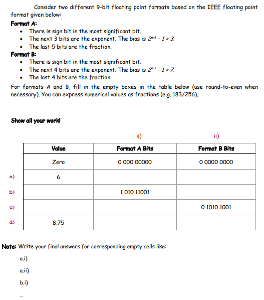 Solved Consider two different 9-bit floating point formats | Chegg.com