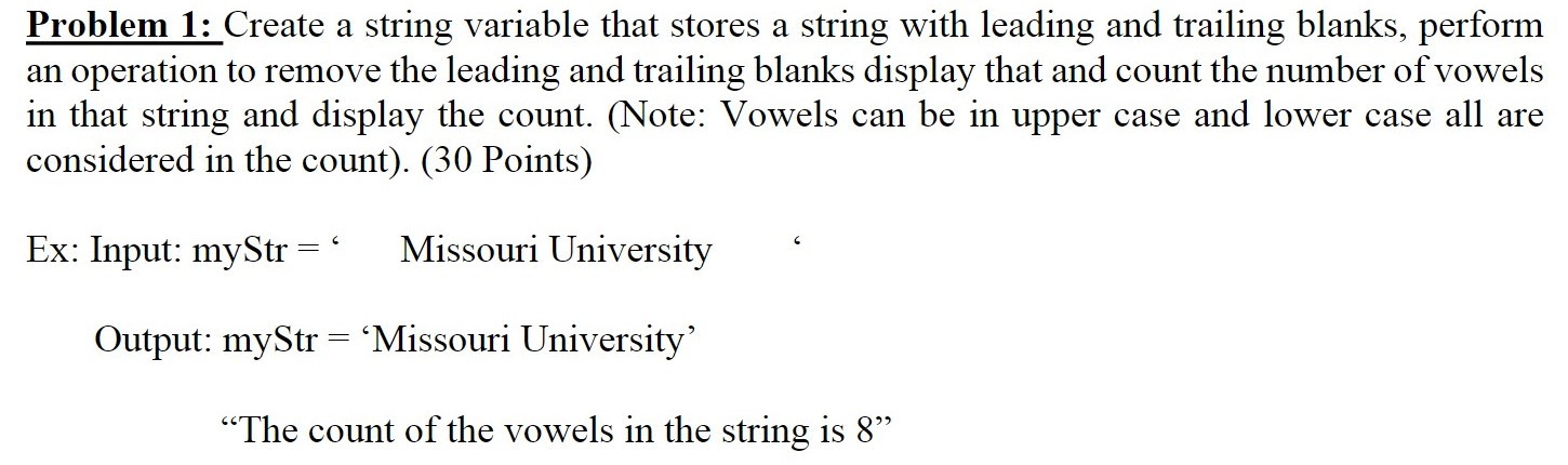 Solved Problem 1: In MatLab create a string variable that | Chegg.com