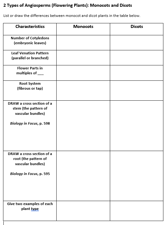 angiosperms plants list