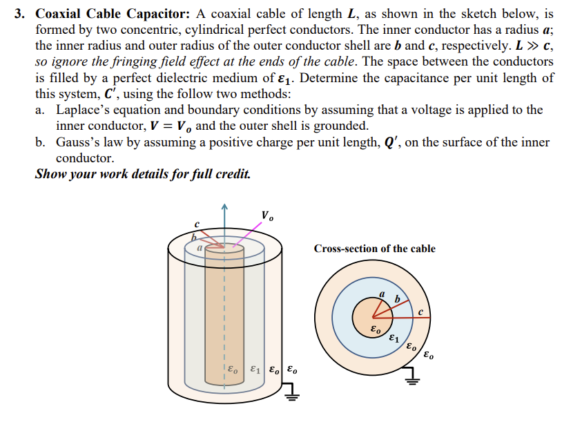 Solved 3. Coaxial Cable Capacitor A coaxial cable of length