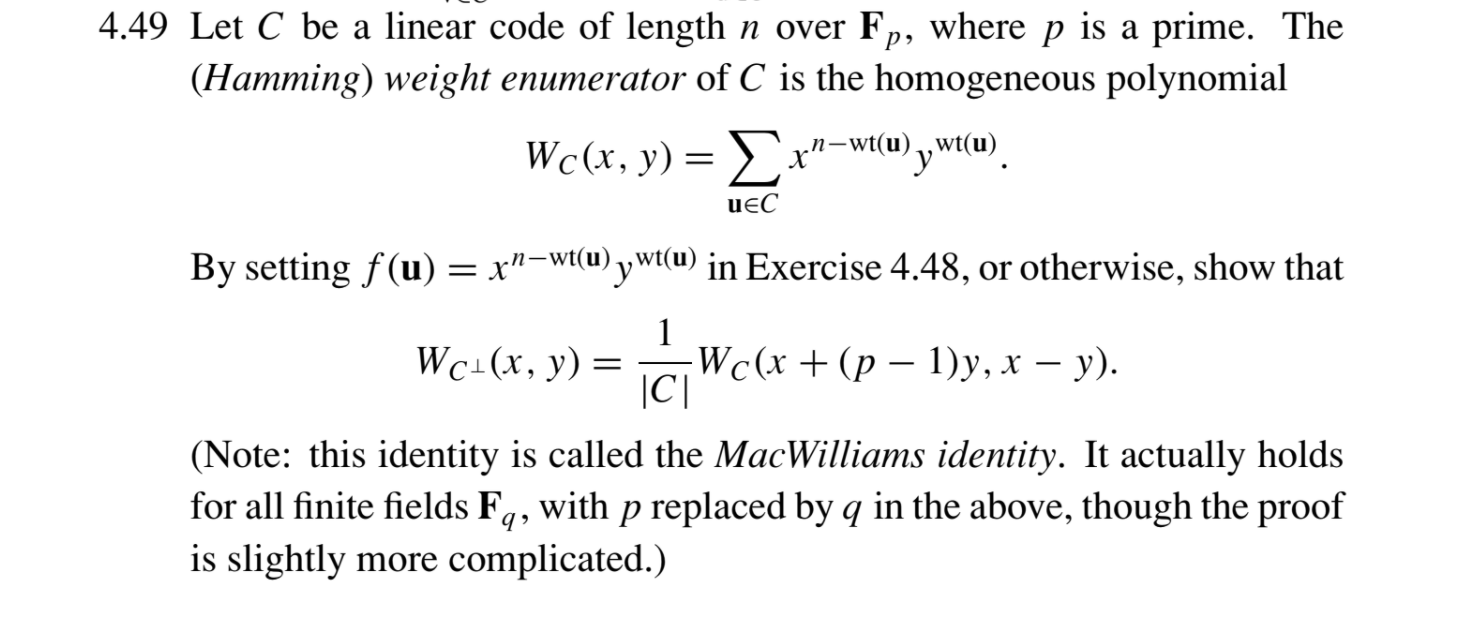4.49 Let C be a linear code of length n over Fp, | Chegg.com