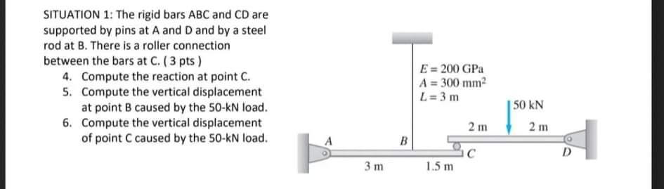 Solved SITUATION 1: The rigid bars ABC and CD are supported | Chegg.com 