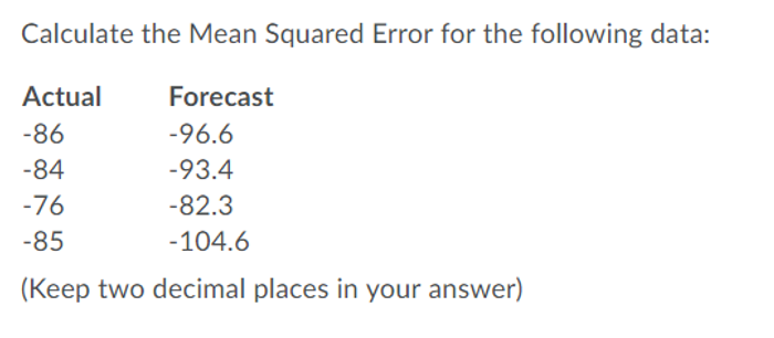 Solved Calculate the Mean Squared Error for the following | Chegg.com