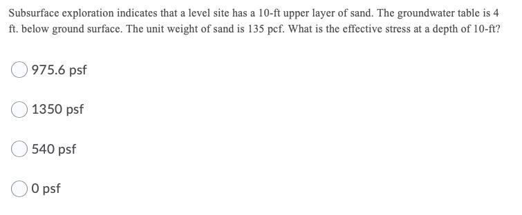 Solved Subsurface exploration indicates that a level site | Chegg.com