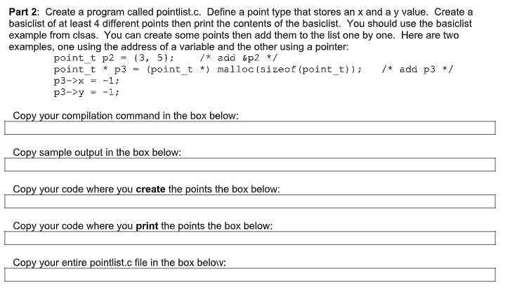 Solved Part 2: Create a program called pointlist.c. Define a | Chegg ...