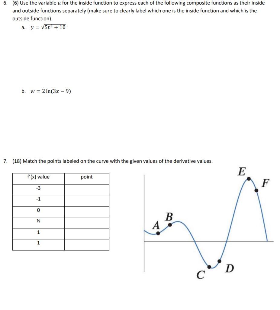 Solved 6. (6) Use the variable u for the inside function to | Chegg.com