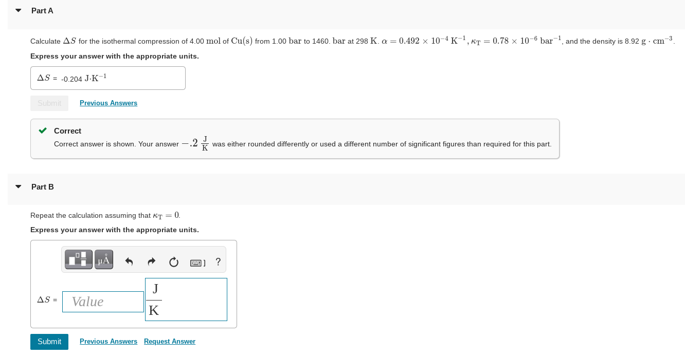 Solved Part A Calculate AS For The Isothermal Compression Of | Chegg.com