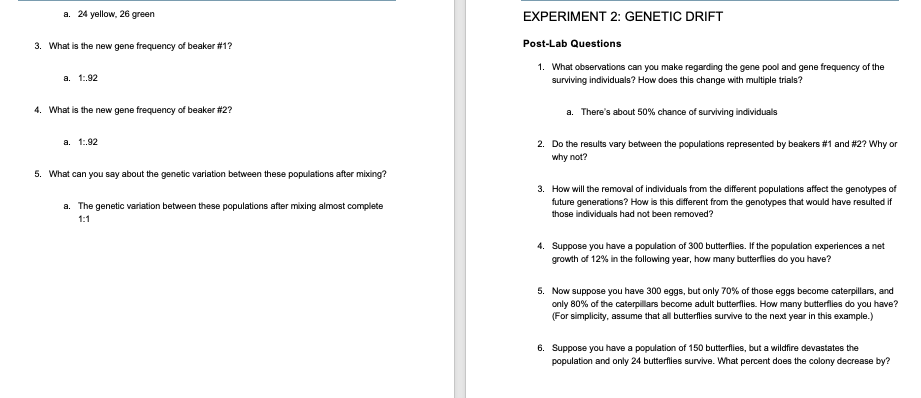 experiment 1 genetic variation