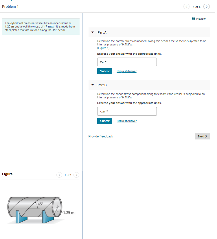 Solved Problem 1 1 of 4 II Review The cylindrical pressure | Chegg.com