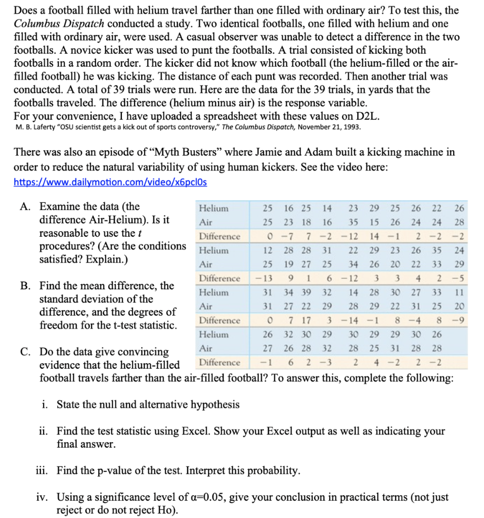 Solved Does a football filled with helium travel farther