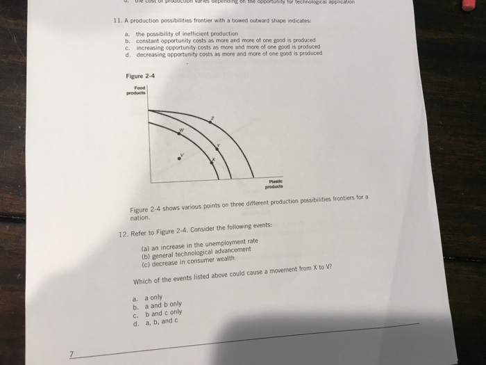 Solved 11. A production possibilities frontier with a bowed 