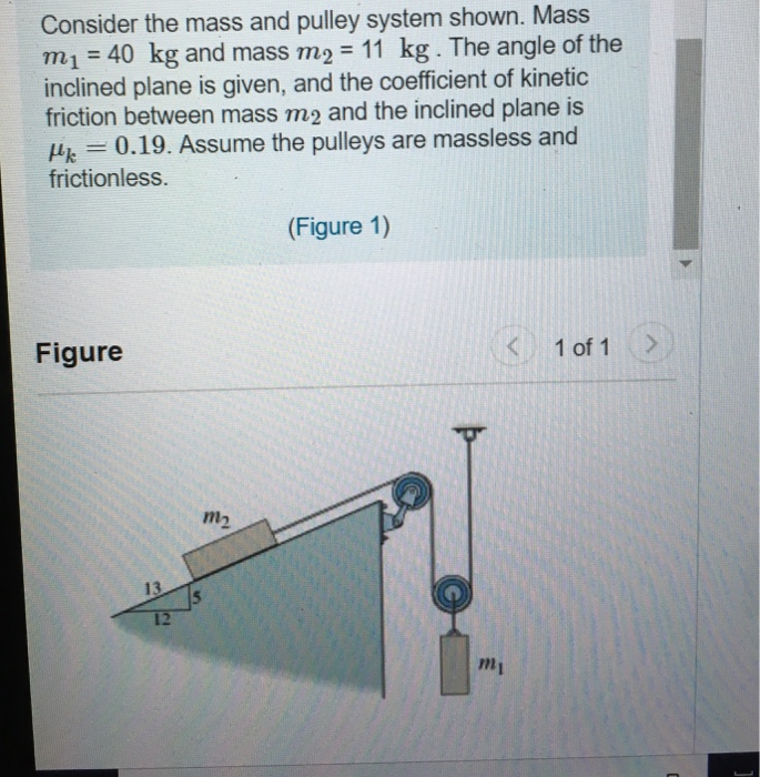 Solved Consider the mass and pulley system shown. Mass m1 40