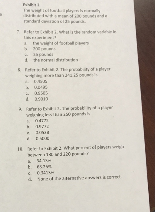 Solved Exhibit 2 The weight of football players is normally