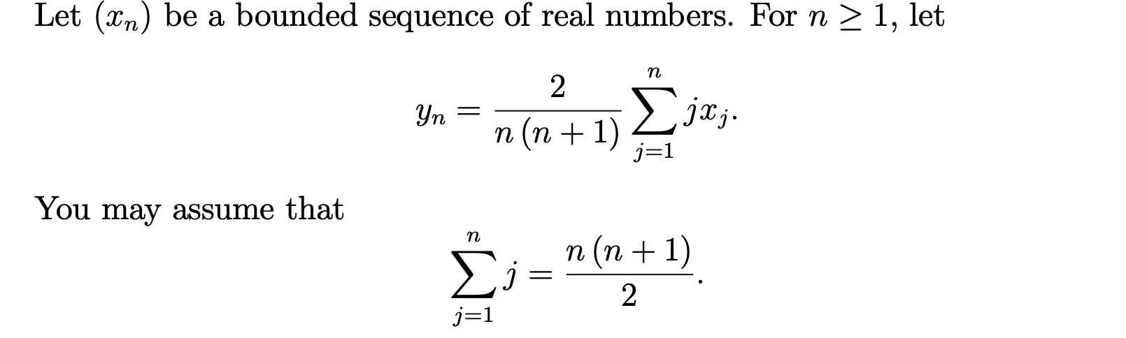 Solved Let (In) be a bounded sequence of real numbers. For n | Chegg.com