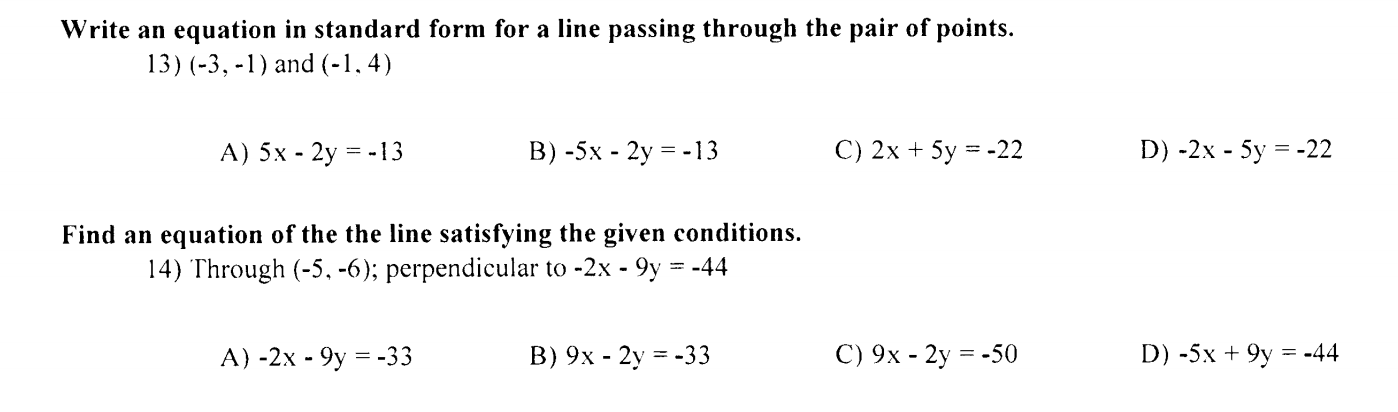 Solved Write an equation in standard form for a line passing | Chegg.com