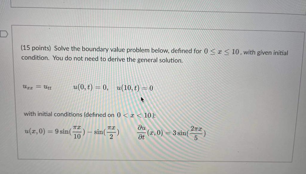 Solved (15 Points) Solve The Boundary Value Problem Below, | Chegg.com