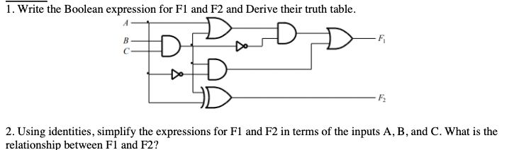 Solved 1. Write the Boolean expression for F1 and F2 and | Chegg.com