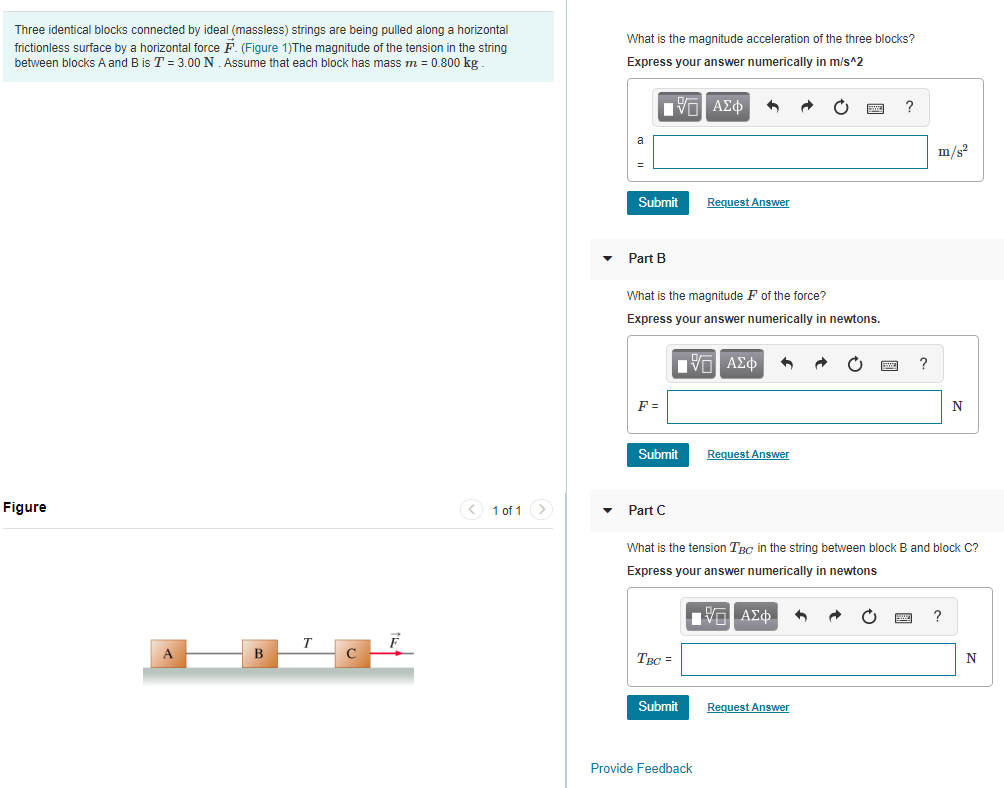 Solved Three Identical Blocks Connected By Ideal Massles Chegg Com