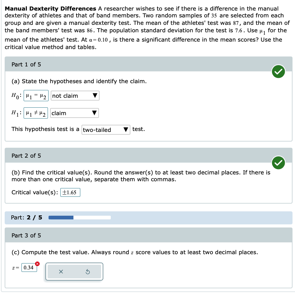 Solved Manual Dexterity Differences A researcher wishes to