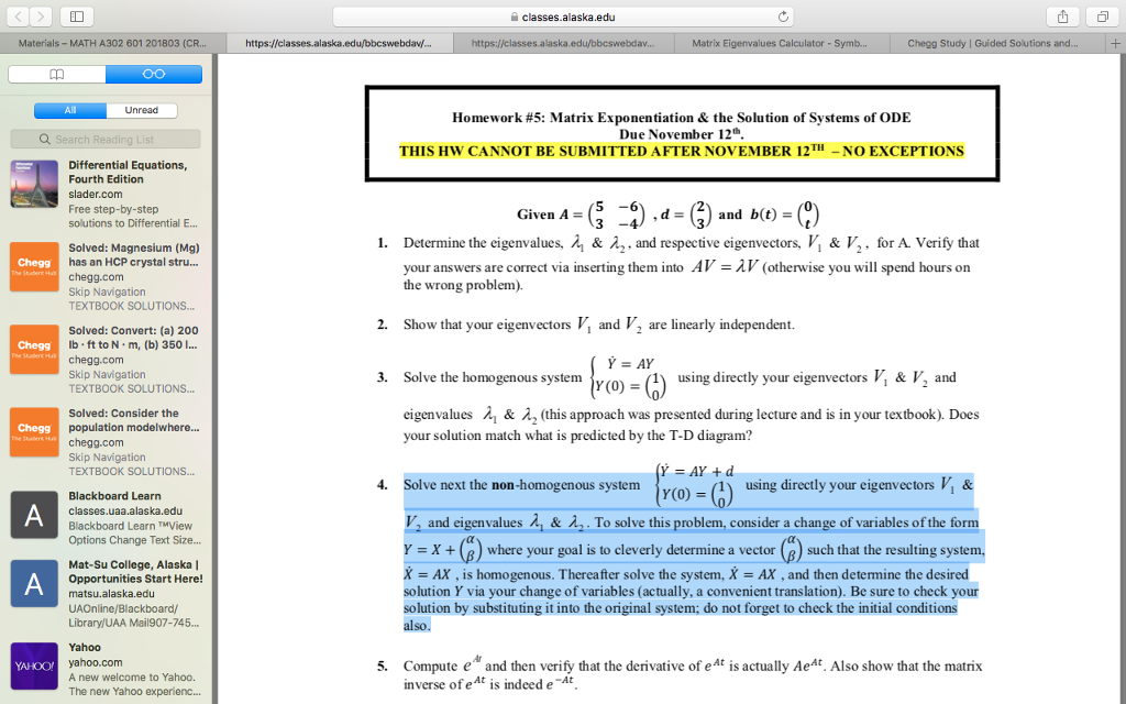Solved Ordinary differential equations class Number 4 has | Chegg.com