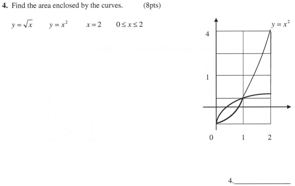Solved 4. Find the area enclosed by the curves. (8pts) | Chegg.com