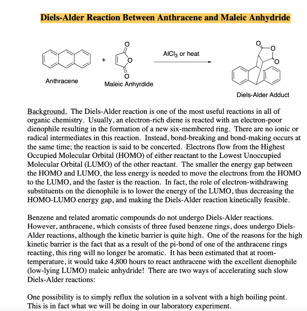 Solved Diels Alder Reaction Between Anthracene And Maleic