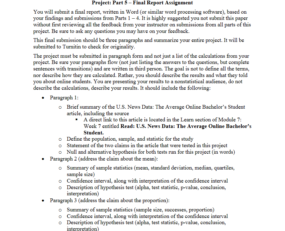 Solved Project: Part 5 - Final Report Assignment You will | Chegg.com