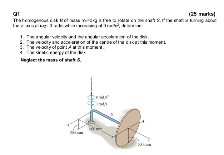 Solved Q1 (25 marks) The homogenous disk B of mass Me=3kg is | Chegg.com
